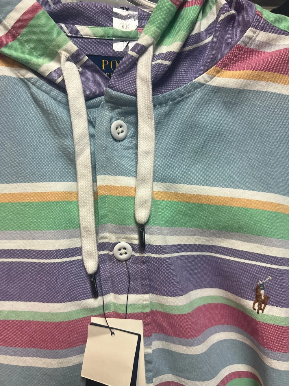 Polo by Ralph Lauren Pastel Retro Striped Hooded Pullover Draw String